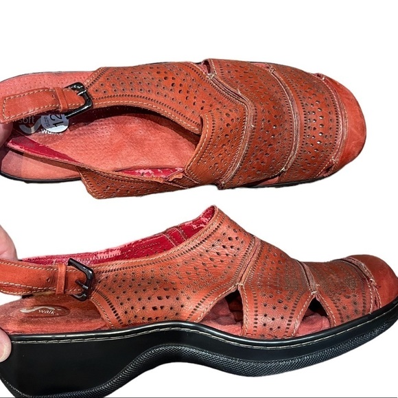 SoftWalk Red Leather Laser Perforated Slingback Mules Sz 12 - Picture 1 of 11